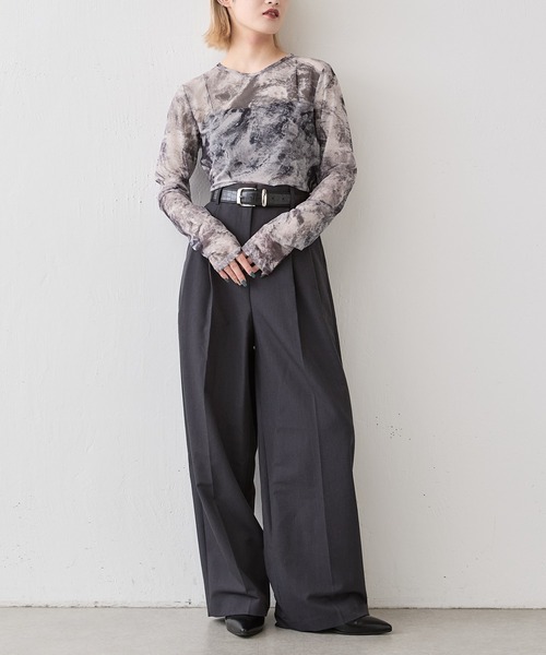 Lui's(ルイス)の「【着映え◎】シアープリントトップス(Tシャツ/カットソー・レディース・イエロー/チャコールグレー/ブルー・FREE)」の7枚目の写真