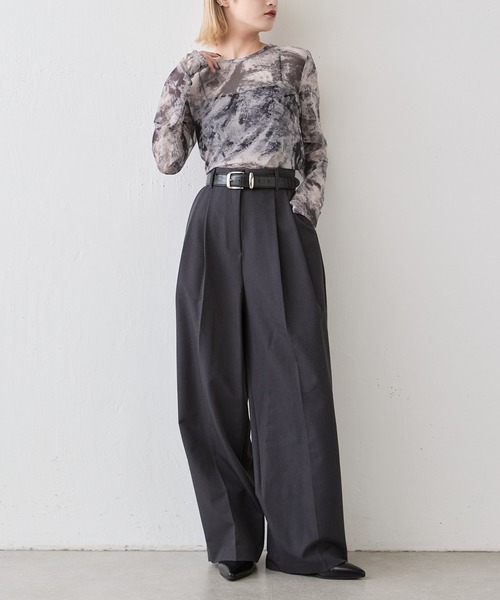 Lui's(ルイス)の「【着映え◎】シアープリントトップス(Tシャツ/カットソー・レディース・イエロー/チャコールグレー/ブルー・FREE)」の9枚目の写真