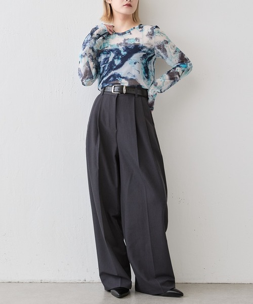 Lui's(ルイス)の「【着映え◎】シアープリントトップス(Tシャツ/カットソー・レディース・イエロー/チャコールグレー/ブルー・FREE)」の13枚目の写真