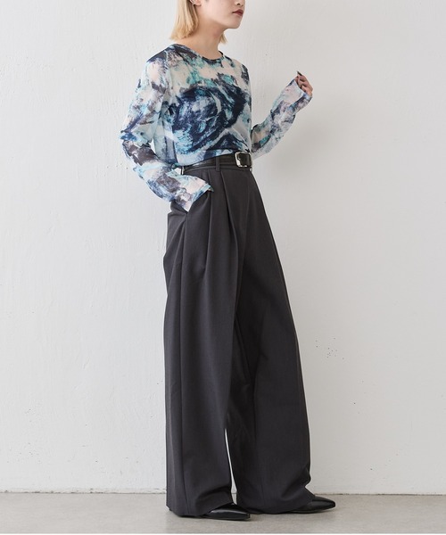 Lui's(ルイス)の「【着映え◎】シアープリントトップス(Tシャツ/カットソー・レディース・イエロー/チャコールグレー/ブルー・FREE)」の14枚目の写真