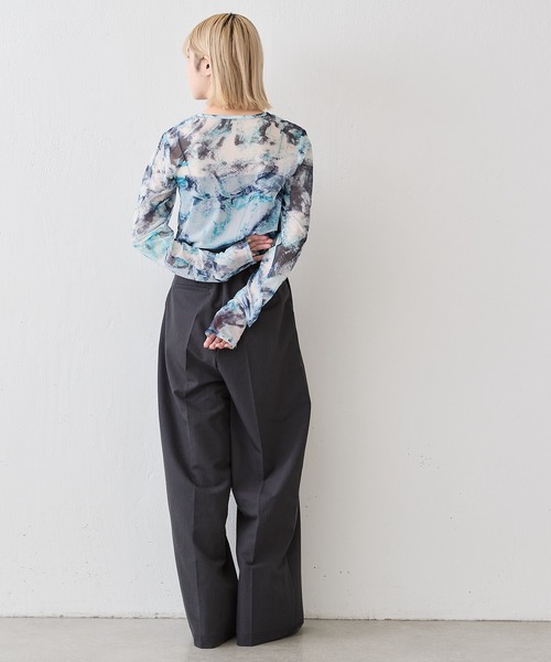 Lui's(ルイス)の「【着映え◎】シアープリントトップス(Tシャツ/カットソー・レディース・イエロー/チャコールグレー/ブルー・FREE)」の15枚目の写真