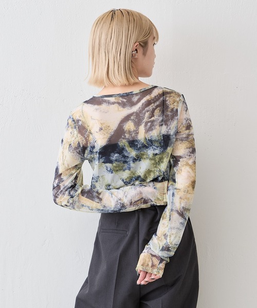 Lui's(ルイス)の「【着映え◎】シアープリントトップス(Tシャツ/カットソー・レディース・イエロー/チャコールグレー/ブルー・FREE)」の18枚目の写真