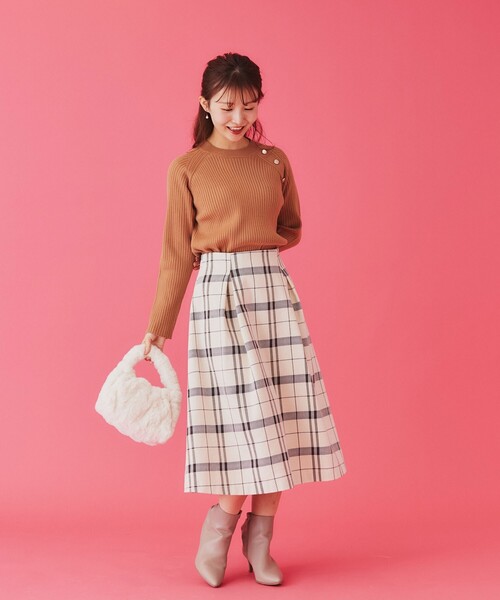 セール】タックフレアチェックスカート【洗濯機洗い可】（スカート