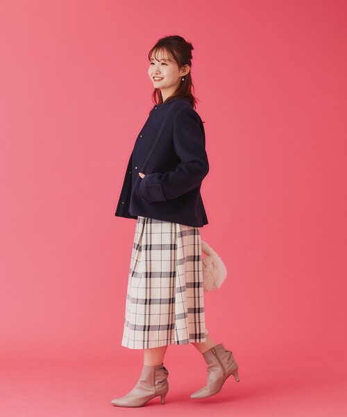 セール】タックフレアチェックスカート【洗濯機洗い可】（スカート