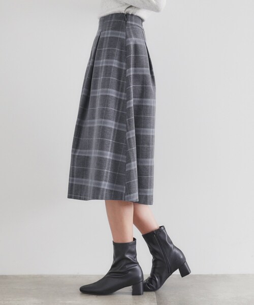 セール】タックフレアチェックスカート【洗濯機洗い可】（スカート