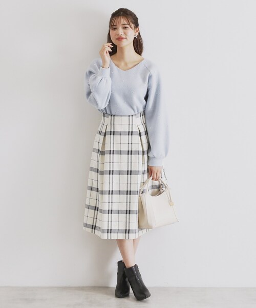 セール】タックフレアチェックスカート【洗濯機洗い可】（スカート