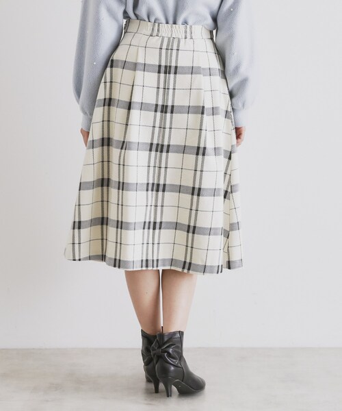 セール】タックフレアチェックスカート【洗濯機洗い可】（スカート