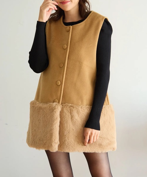 ECOファー切替2wayジレワンピ（ベスト）｜M y u（ミュー）