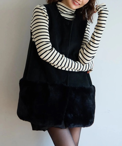 ECOファー切替2wayジレワンピ（ベスト）｜M y u（ミュー）