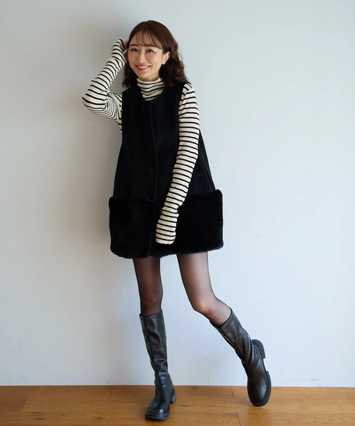 ECOファー切替2wayジレワンピ（ベスト）｜M y u（ミュー）