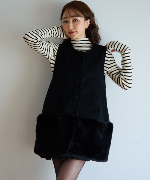 ECOファー切替2wayジレワンピ（ベスト）｜M y u（ミュー）