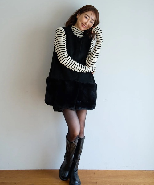 ECOファー切替2wayジレワンピ（ベスト）｜M y u（ミュー）