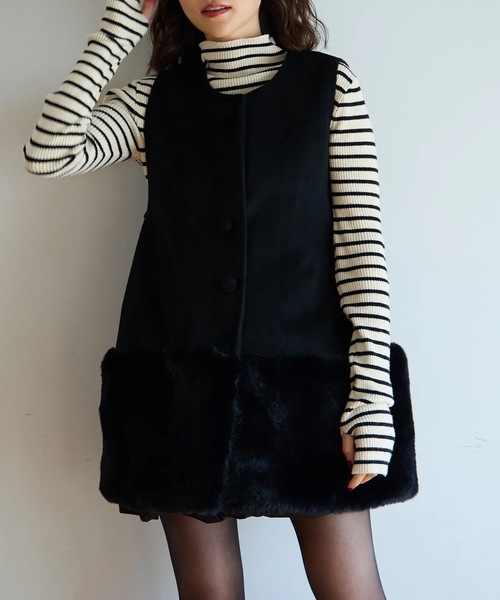 ECOファー切替2wayジレワンピ（ベスト）｜M y u（ミュー）