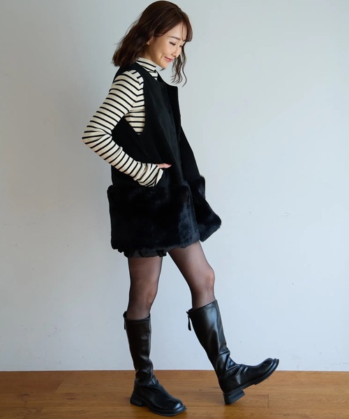 ECOファー切替2wayジレワンピ（ベスト）｜M y u（ミュー）