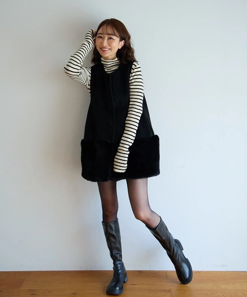 ECOファー切替2wayジレワンピ（ベスト）｜M y u（ミュー）