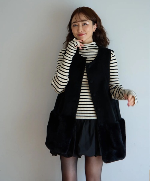 ECOファー切替2wayジレワンピ（ベスト）｜M y u（ミュー）