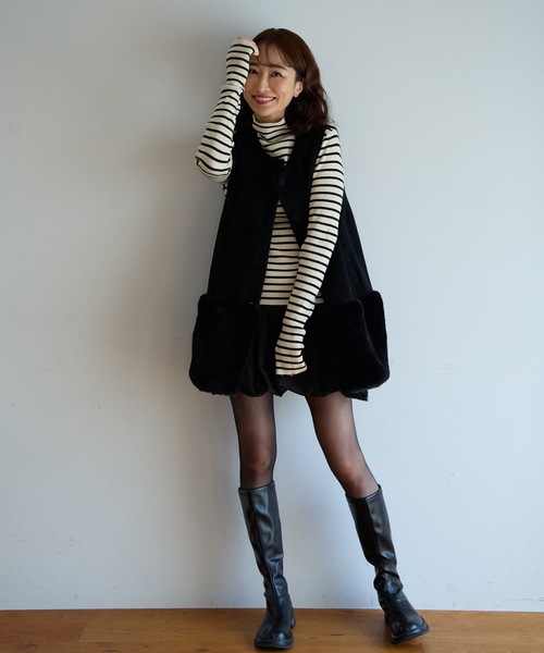 ECOファー切替2wayジレワンピ（ベスト）｜M y u（ミュー）