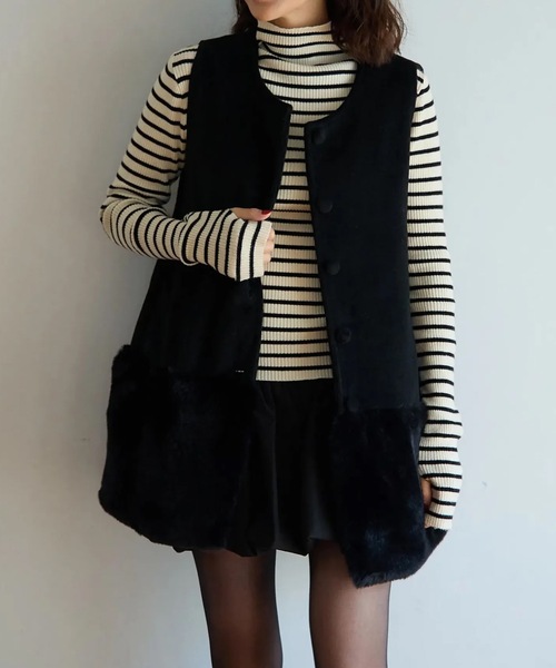 ECOファー切替2wayジレワンピ（ベスト）｜M y u（ミュー）