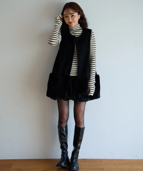 ECOファー切替2wayジレワンピ（ベスト）｜M y u（ミュー）