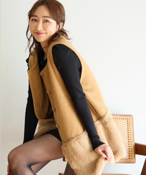 ECOファー切替2wayジレワンピ（ベスト）｜M y u（ミュー）