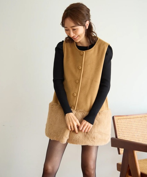 ECOファー切替2wayジレワンピ（ベスト）｜M y u（ミュー）