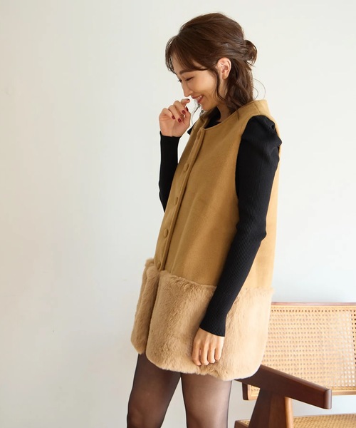 ECOファー切替2wayジレワンピ（ベスト）｜M y u（ミュー）
