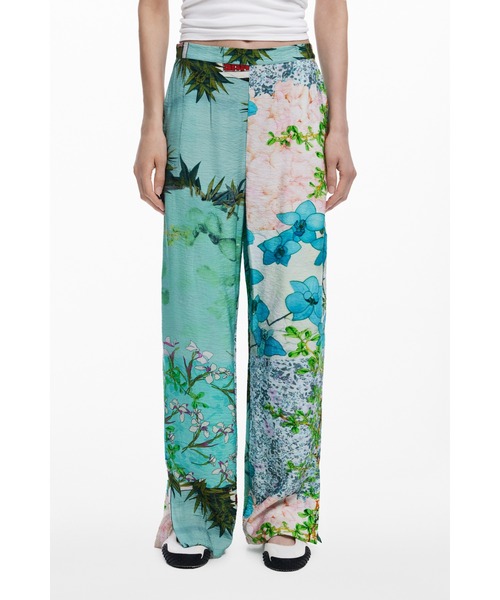 ジャガード パンツ 花柄 フラワー 刺繍 ボタニカル ジャガード パンツ 花柄 フラワー 刺繍 ボタニカル ジャガード