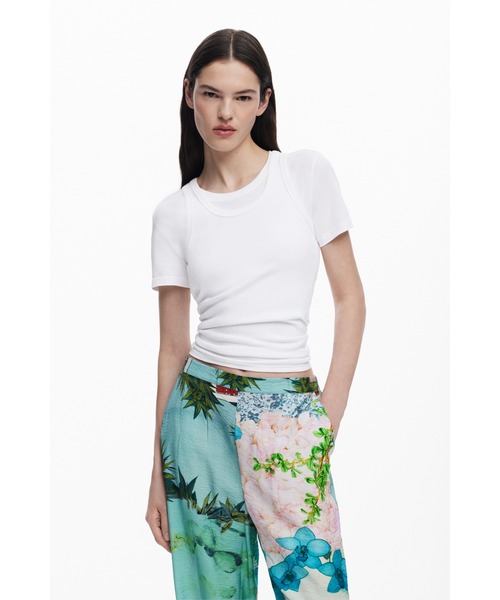 新品未使用✨Desigual✨バギーパンツ　花柄　ホワイト　コットン　パンツ　L デシグアル Desigual 花柄 デニムジョガーパンツ （ホワイト