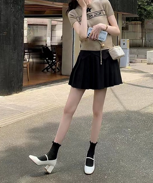 Lace Ladies エナメル調 ストラップ フレア ハイヒール パンプス（パンプス）