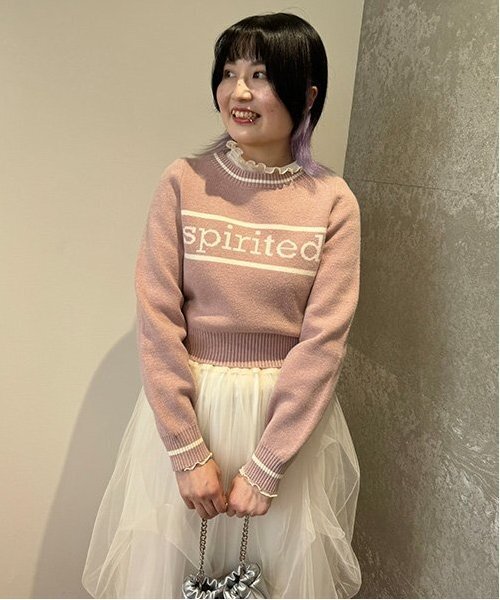 Mi-je(ミジェ)の「ラインロゴジャガードニット【韓国ファッション】(ニット/セーター・レディース・オフホワイト/ブラック/ピンク・M/S)」の7枚目の写真