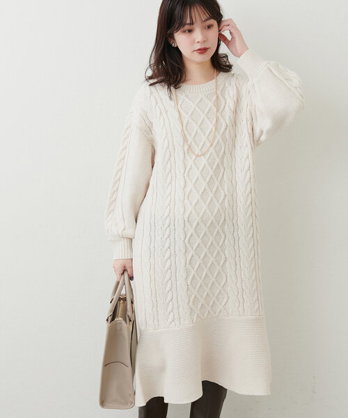 natural couture（ナチュラルクチュール）の「【WEB限定】裾フレアケーブルニットワンピース（ワンピース・レディース・モカ/ピンク系その他/オフホワイト/チャコールグレー・FREE）」の22枚目の写真