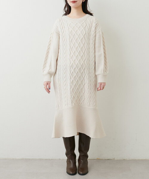 natural couture（ナチュラルクチュール）の「【WEB限定】裾フレアケーブルニットワンピース（ワンピース・レディース・モカ/ピンク系その他/オフホワイト/チャコールグレー・FREE）」の20枚目の写真