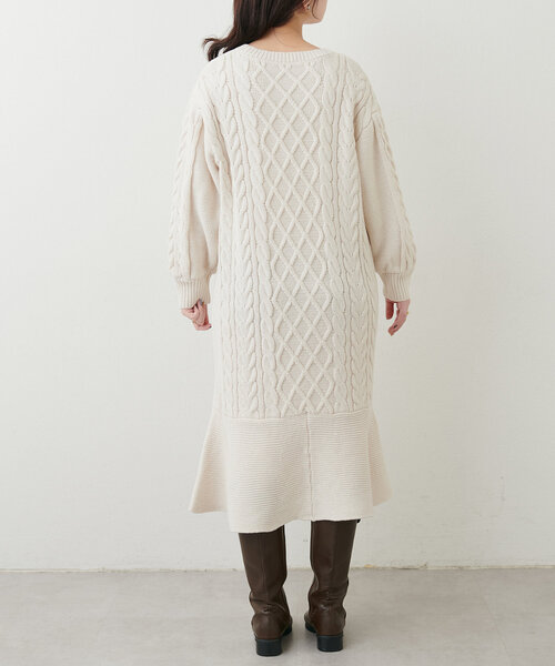 natural couture（ナチュラルクチュール）の「【WEB限定】裾フレアケーブルニットワンピース（ワンピース・レディース・モカ/ピンク系その他/オフホワイト/チャコールグレー・FREE）」の18枚目の写真