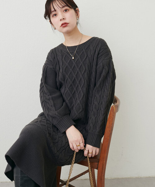 natural couture（ナチュラルクチュール）の「【WEB限定】裾フレアケーブルニットワンピース（ワンピース・レディース・モカ/ピンク系その他/オフホワイト/チャコールグレー・FREE）」の13枚目の写真
