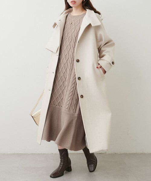 natural couture（ナチュラルクチュール）の「【WEB限定】裾フレアケーブルニットワンピース（ワンピース・レディース・モカ/ピンク系その他/オフホワイト/チャコールグレー・FREE）」の5枚目の写真