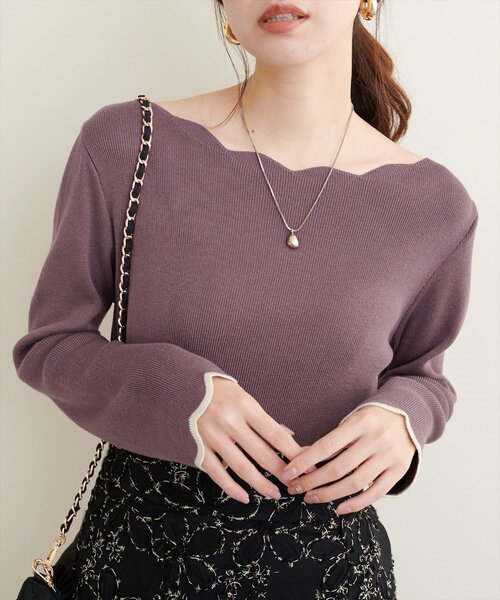 natural couture(ナチュラルクチュール)の「袖口配色スカラップニット(ニット/セーター・レディース・オフホワイト/グレー/ライトベージュ/サックスブルー/パープル系その他/ピンク/ネイビー・FREE)」の7枚目の写真