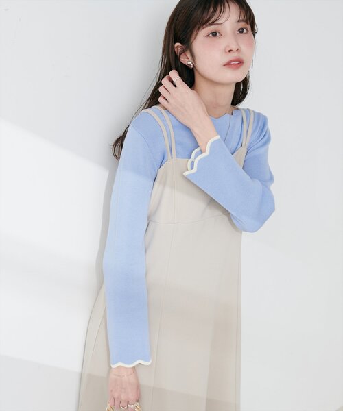 natural couture(ナチュラルクチュール)の「袖口配色スカラップニット(ニット/セーター・レディース・オフホワイト/グレー/ライトベージュ/サックスブルー/パープル系その他/ピンク/ネイビー・FREE)」の6枚目の写真