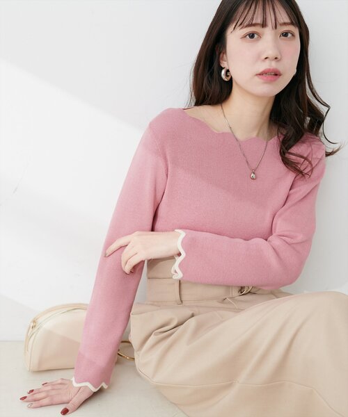 セール】袖口配色スカラップニット（ニット/セーター）｜natural