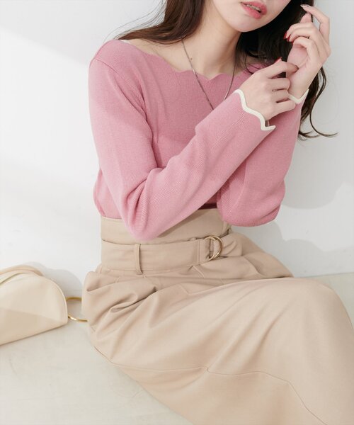 natural couture(ナチュラルクチュール)の「袖口配色スカラップニット(ニット/セーター・レディース・オフホワイト/グレー/ライトベージュ/サックスブルー/パープル系その他/ピンク/ネイビー・FREE)」の12枚目の写真