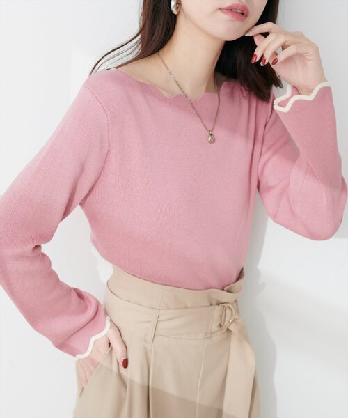 natural couture(ナチュラルクチュール)の「袖口配色スカラップニット(ニット/セーター・レディース・オフホワイト/グレー/ライトベージュ/サックスブルー/パープル系その他/ピンク/ネイビー・FREE)」の13枚目の写真