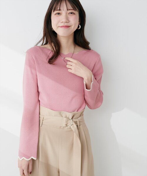 natural couture(ナチュラルクチュール)の「袖口配色スカラップニット(ニット/セーター・レディース・オフホワイト/グレー/ライトベージュ/サックスブルー/パープル系その他/ピンク/ネイビー・FREE)」の14枚目の写真