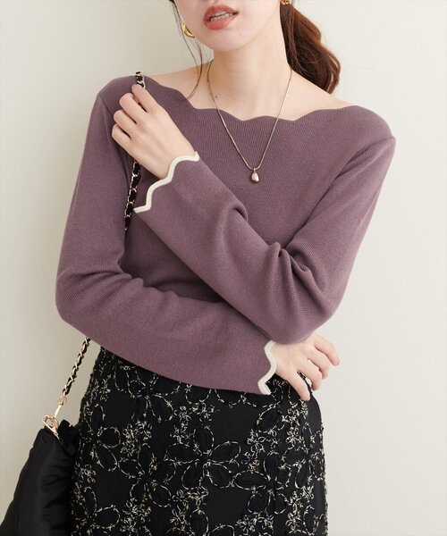 natural couture(ナチュラルクチュール)の「袖口配色スカラップニット(ニット/セーター・レディース・オフホワイト/グレー/ライトベージュ/サックスブルー/パープル系その他/ピンク/ネイビー・FREE)」の17枚目の写真