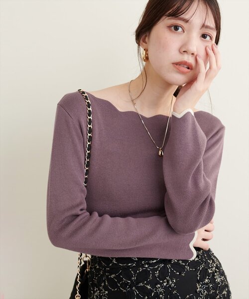 natural couture(ナチュラルクチュール)の「袖口配色スカラップニット(ニット/セーター・レディース・オフホワイト/グレー/ライトベージュ/サックスブルー/パープル系その他/ピンク/ネイビー・FREE)」の18枚目の写真