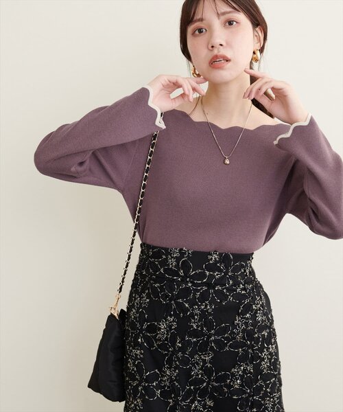 natural couture(ナチュラルクチュール)の「袖口配色スカラップニット(ニット/セーター・レディース・オフホワイト/グレー/ライトベージュ/サックスブルー/パープル系その他/ピンク/ネイビー・FREE)」の19枚目の写真