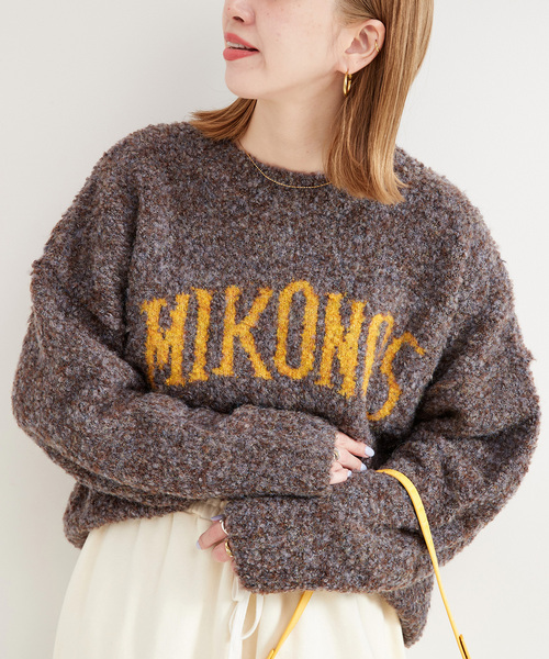 B.C STOCK（ベーセーストック）の「《追加》MIXブークレーロゴニット（ニット/セーター・レディース・ベージュ/ブルー系その他/ブラウン・FREE）」の13枚目の写真