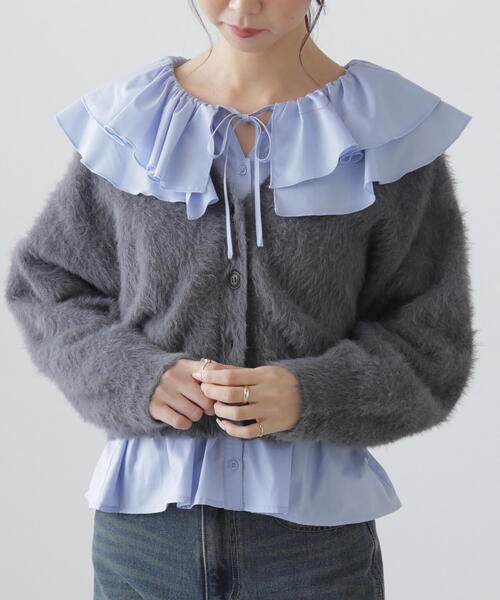 FREE'S MART(フリーズマート)の「◆Vネックシャギーカーディガン(カーディガン/ボレロ・レディース・ホワイト/レッド/グレー・FREE)」の3枚目の写真