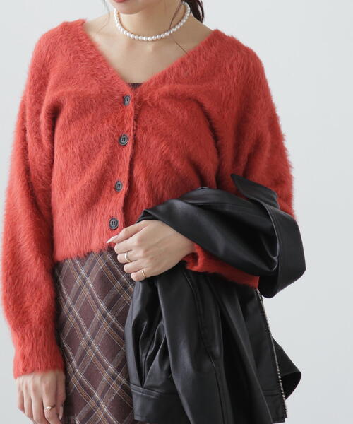 FREE'S MART(フリーズマート)の「◆Vネックシャギーカーディガン(カーディガン/ボレロ・レディース・ホワイト/レッド/グレー・FREE)」の1枚目の写真