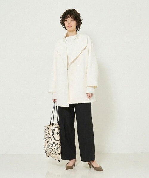 qualite（カリテ）の「ヘリンボンジャガードコート/春服/春コート/オフィスカジュアル/軽アウター/羽織り（トレンチコート・レディース・アイボリー/ネイビー・36/38）」の15枚目の写真