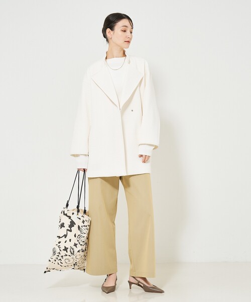 qualite（カリテ）の「ヘリンボンジャガードコート/春服/春コート/オフィスカジュアル/軽アウター/羽織り（トレンチコート・レディース・アイボリー/ネイビー・36/38）」の17枚目の写真