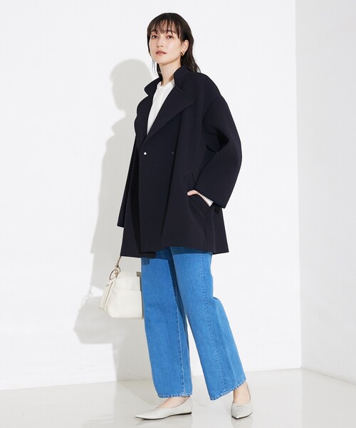 qualite（カリテ）の「ヘリンボンジャガードコート/春服/春コート/オフィスカジュアル/軽アウター/羽織り（トレンチコート・レディース・アイボリー/ネイビー・36/38）」の18枚目の写真